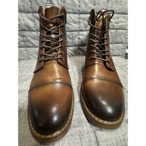 NWOB Joseph Abboud Alan Cognac Ankle Boots, Cap Toe, Lace Up, 9D